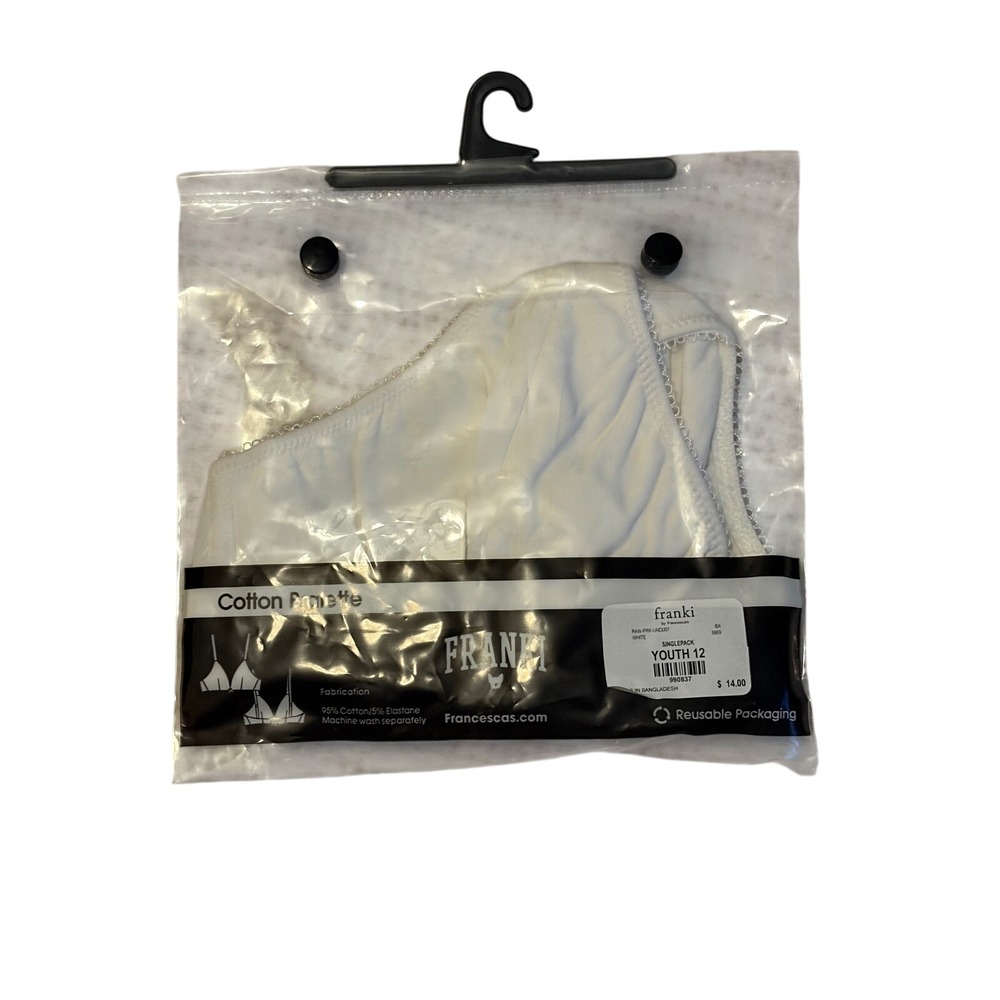 Franki by Francesca's Youth 12 White Cotton Triangle Bralette Scalloped Trim NEW - Picture 6 of 7